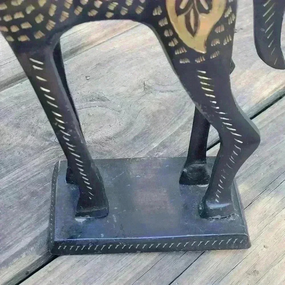 Big Giraffe Figure Decor Brass Tall 19" IN Black / Gold  Tone Leaves Stand - Picture 4 of 13